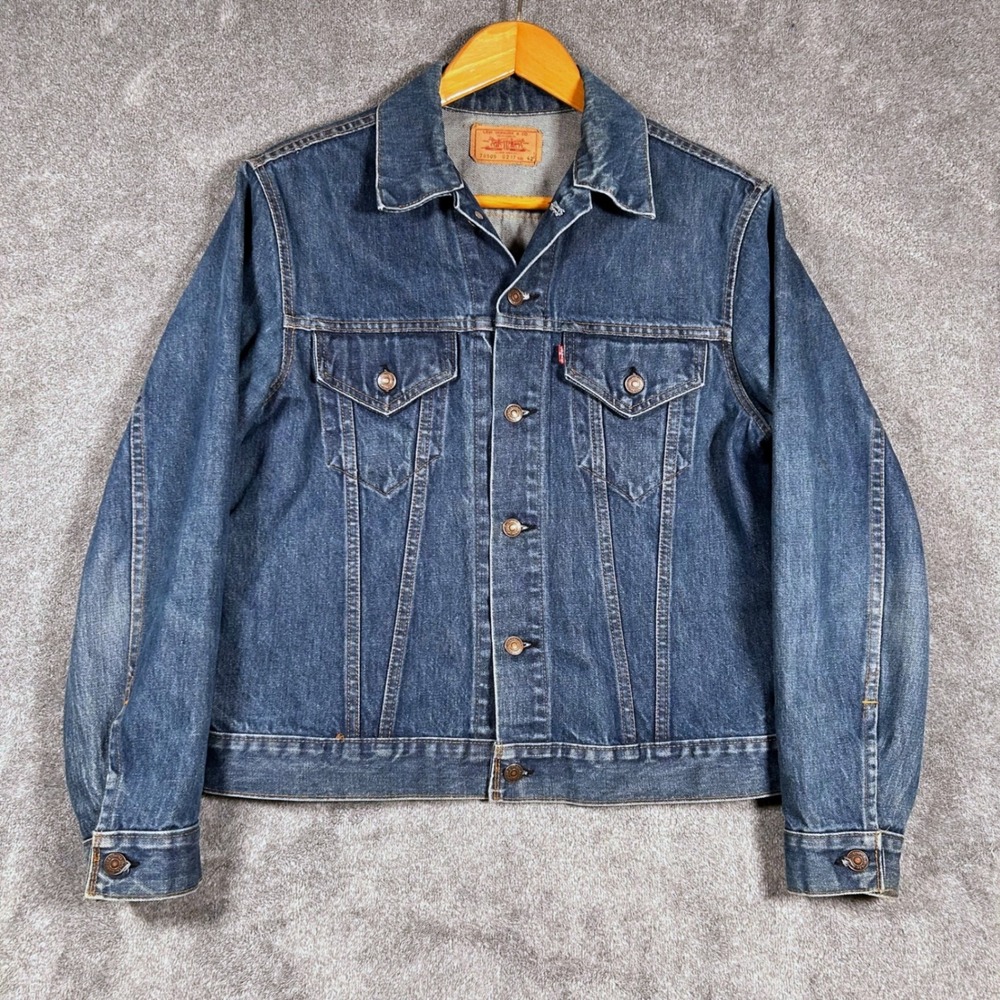 Vtg Levis Denim Jacket Trucker 70s 705050217 Type 3 USA Size 42 Navy Bar Tack 52